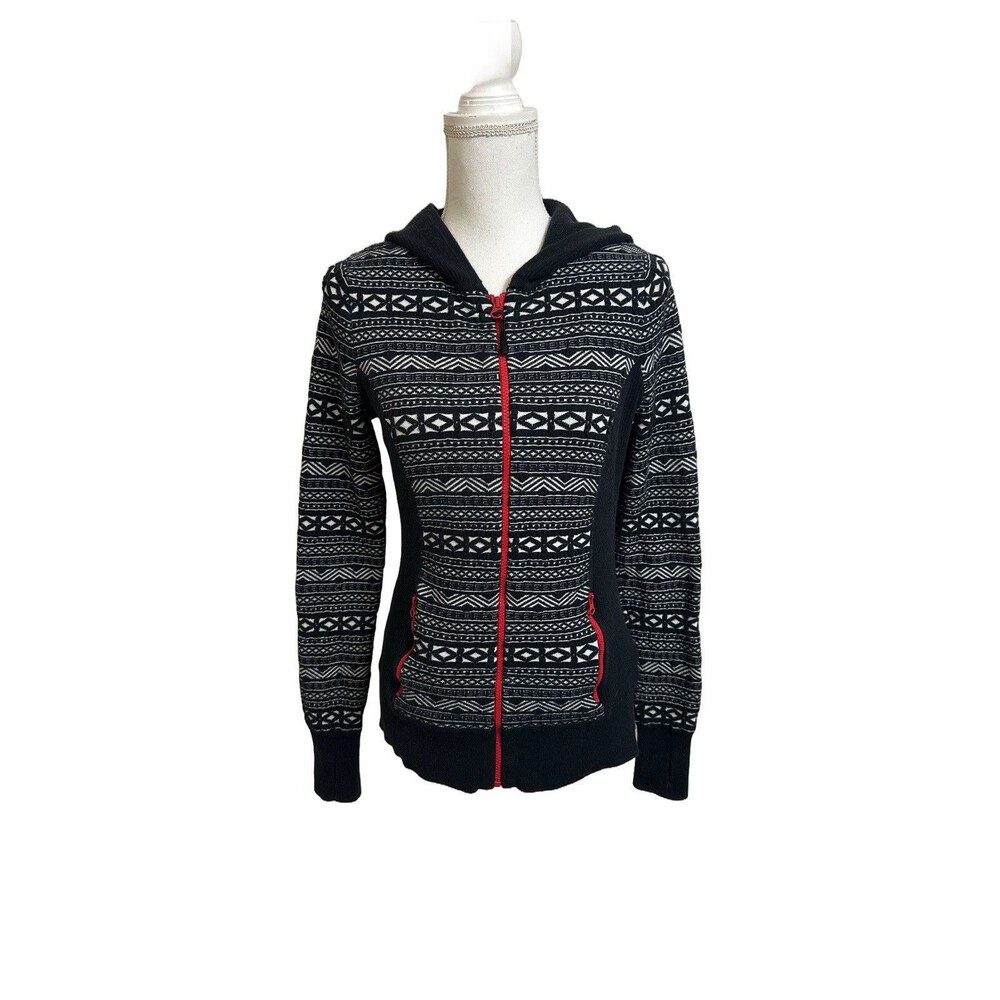 Skyr Women's M Black & White Hooded Full Zip Sweater Cotton Blend Medium